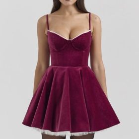 Minimoiselle Burgundy Velvet Tulle Mini Dress - Image 5