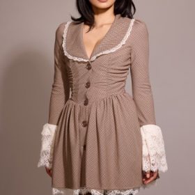 Sable Brown Puppytooth Check Mini Dress - Image 4