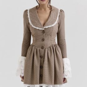 Sable Brown Puppytooth Check Mini Dress - Image 5