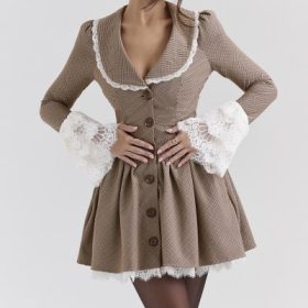 Sable Brown Puppytooth Check Mini Dress - Image 7