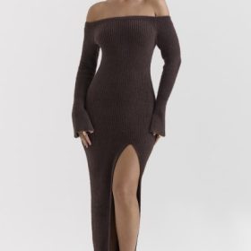 Lucena Espresso Knit Off Shoulder Dress - Image 6
