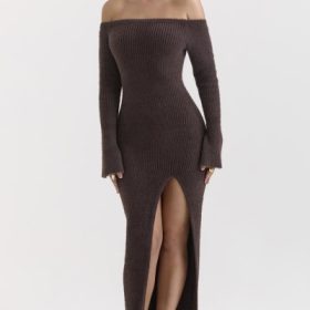 Lucena Espresso Knit Off Shoulder Dress - Image 8