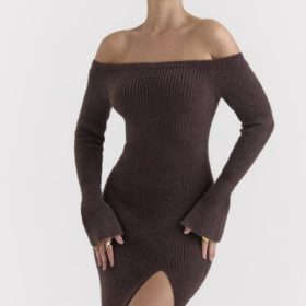 Lucena Espresso Knit Off Shoulder Dress - Image 9