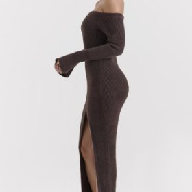 Lucena Espresso Knit Off Shoulder Dress - Image 10