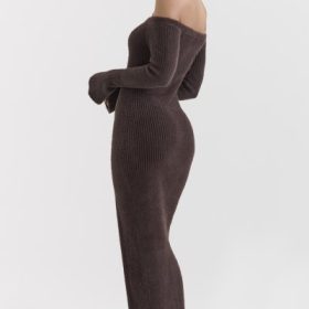 Lucena Espresso Knit Off Shoulder Dress - Image 11