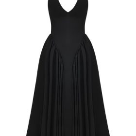 Marilyn Black Twill Halter Midi Dress - Image 2