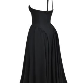 Marilyn Black Twill Halter Midi Dress - Image 3