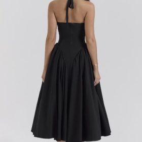 Marilyn Black Twill Halter Midi Dress - Image 11