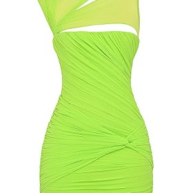 Adrie Neon Green Gathered Mini Dress - Image 2