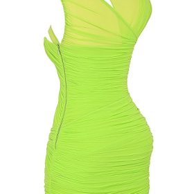 Adrie Neon Green Gathered Mini Dress - Image 3