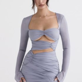 Camille Dove Grey Real Silk Mini Dress - Image 7