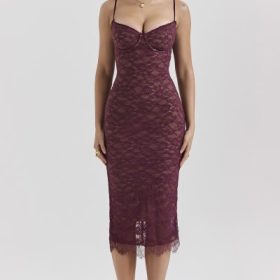 Melina Mulberry Lace Midi Dress - Image 7