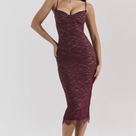 Melina Mulberry Lace Midi Dress - Image 8