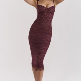 Melina Mulberry Lace Midi Dress - Image 9