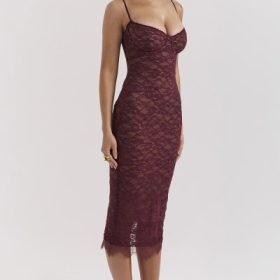 Melina Mulberry Lace Midi Dress - Image 10