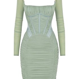 Freyja Green Gathered Corset Dress - Image 2