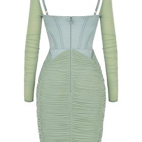Freyja Green Gathered Corset Dress - Image 4