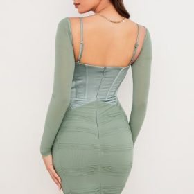 Freyja Green Gathered Corset Dress - Image 12