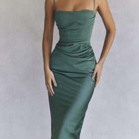 Teia Forest Draped Corset Midi Dress