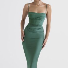 Teia Forest Draped Corset Midi Dress - Image 8