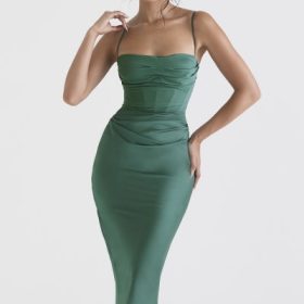 Teia Forest Draped Corset Midi Dress - Image 9